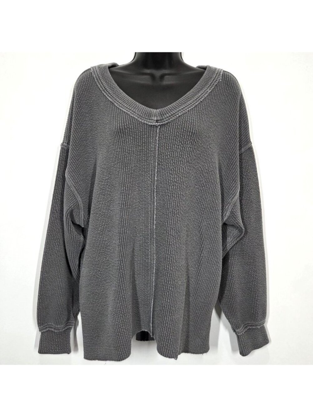 Aerie Gray Small Oversized Wonder Textured V Neck Sweatshirt Boho Cozy